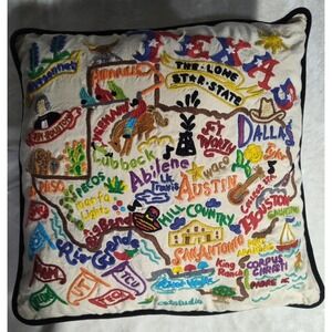 Catstudio Texas 20" Hand Embroidered Cotton + Pillow, Embroidery